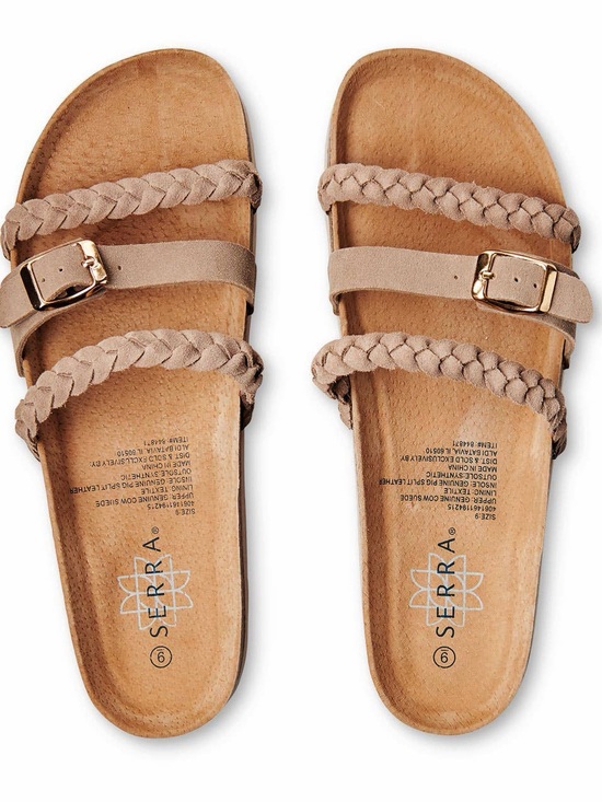 Serra Shoes - Serra Taupe Braided Strap Slide Sandals